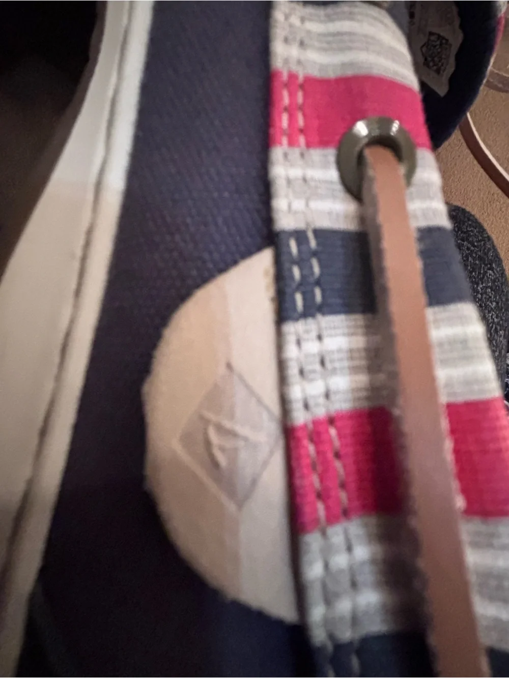 Sperry Navy women’s Boat Shoes with Red & Cream Striped Trim
